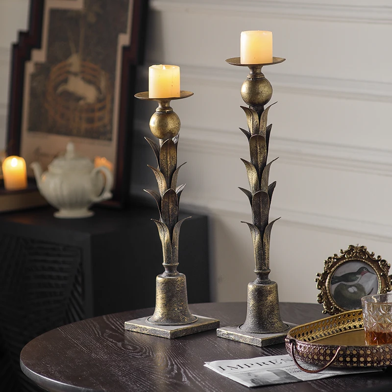 Vintage Botanical Iron Candle Holder Set, Tall Decorative Candlestick, Retro Home Decor Accent, Elegant Table Centerpiece