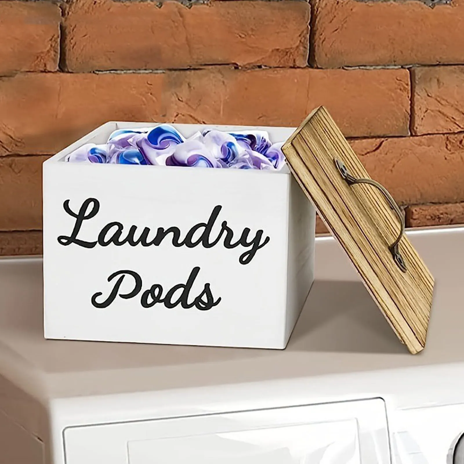 Wooden Laundry Pods Container Storage Box For Washing Capsules Laundry Detergent Dispenser Laundry Room Storage Organize