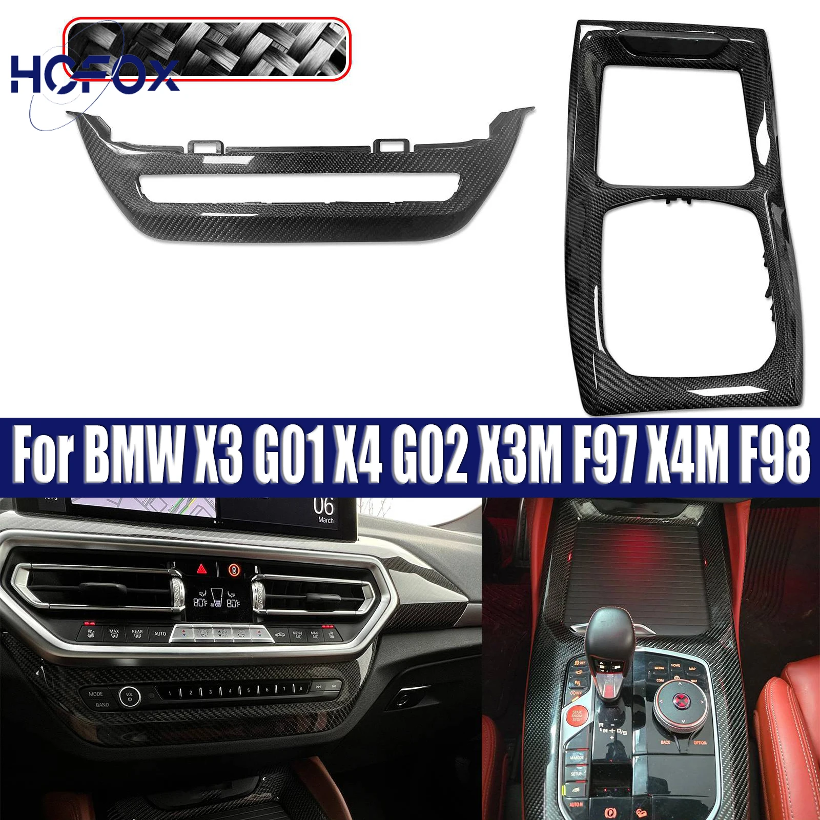 

For BMW X3 G01 X4 G02 X3M F97 X4M F98 2022-2024 Gear Shift Panel Cover+Center Console CD Panel Set