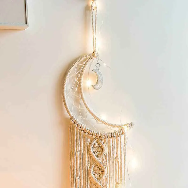 Bohemian Cotton Dream Catcher Handmade Macrame Nordic Ornament Boho Ramadan Moon Wall Hanging Baby Home Room Kids Nursery Decor