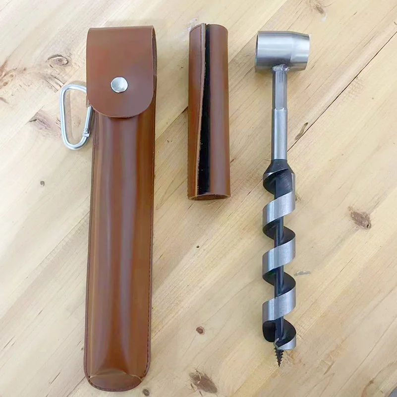 Woodworking Manual Drill, Multifunctional Outdoor Survival Drill with PU Cover, Hand-Twisted Drill