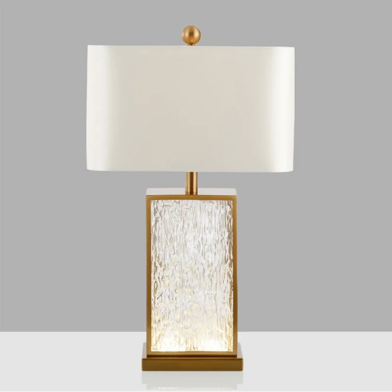 

Modern Light Luxury Glass Table Lamp Corrugated Glass Gold Frame Living Room Model Room Decor Desk Light American Bedside Lamps