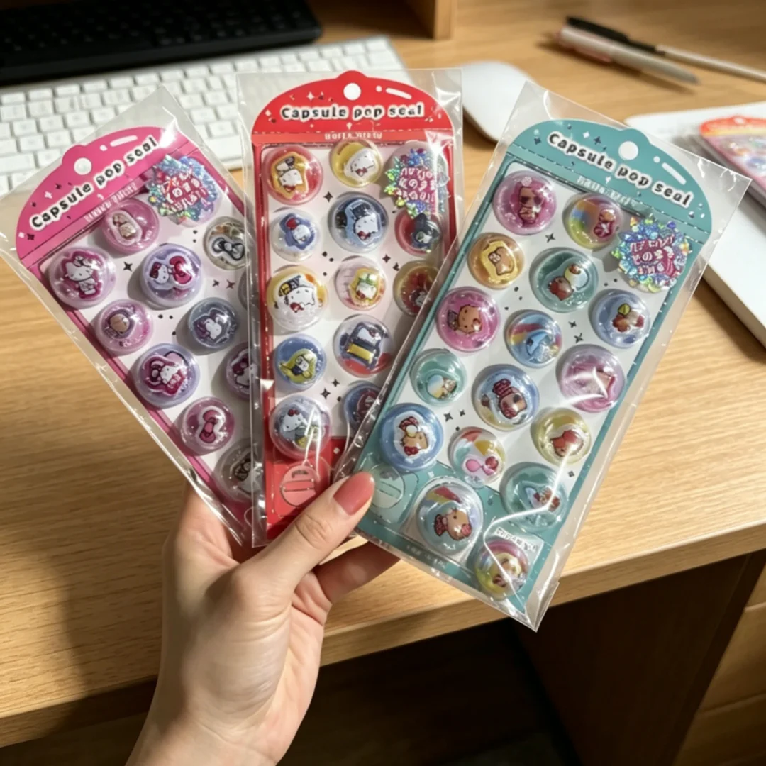 

40pcs 3d Shake Capsule Stickers Kuromi Kt My Melody Cute Diy Decorative Stickers For Mobile Case Handbook Stationery Decoration