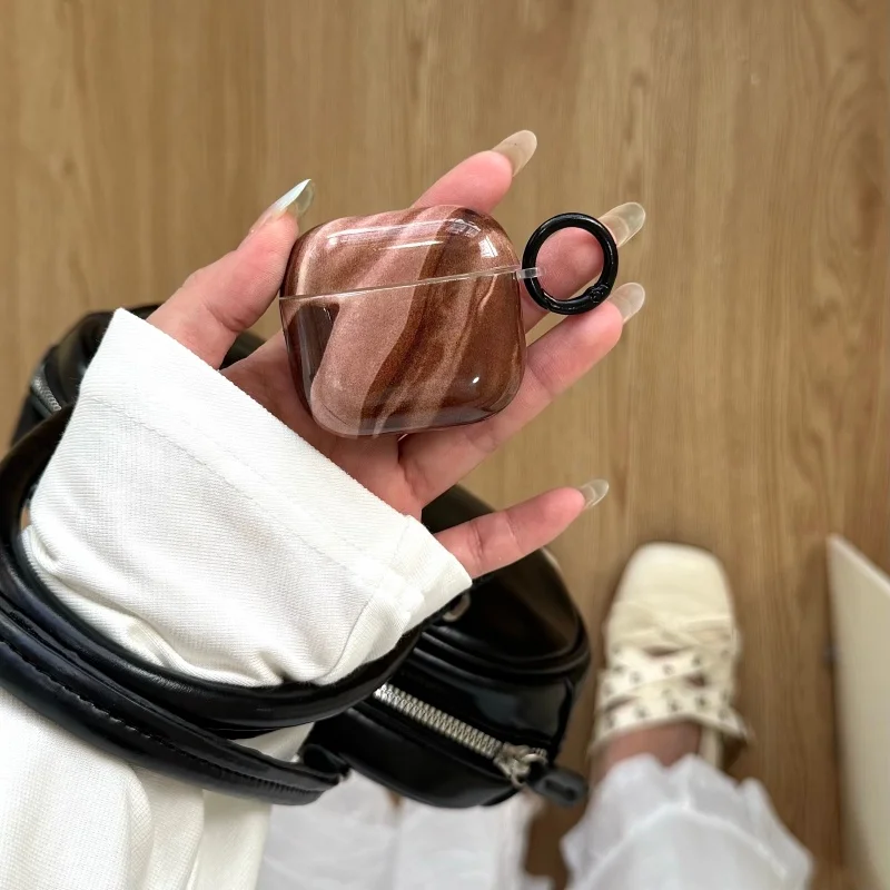 Funda para auriculares con diseño de lava y chocolate con anillo para Airpods Series 1, 2, Pro/pro2, 3, 4, a prueba de polvo, anticaída