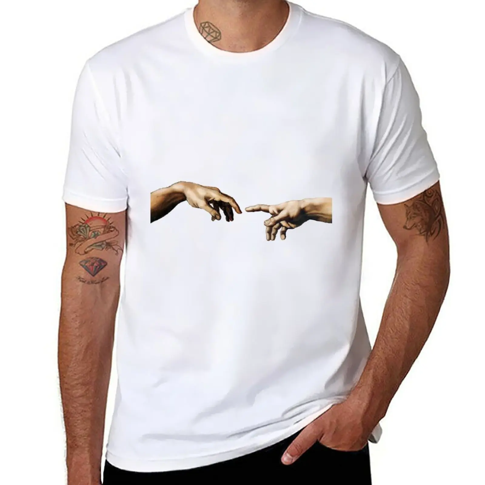 

New Creation Of Adam Hands T-Shirt T-shirt short sweat shirts graphics t shirt mens t shirt