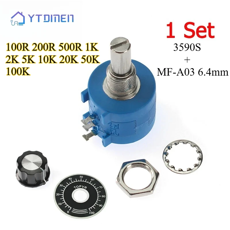 1set Multi-turn Potentiometer 3590S with MF-A03 and Knob Potentiometer Adjustable Resistor 10K 200 500 1K 2K 5K 20K 50K 100K Ohm