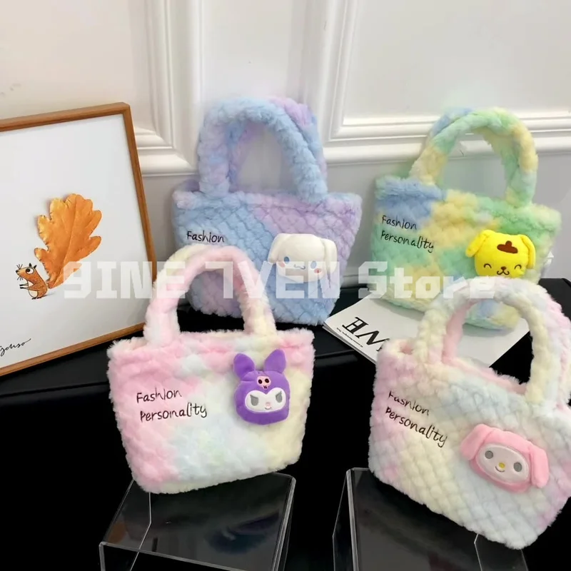 New Sanrio Cute Plush Toy Bag Cartoon Tie-dye Shoulder Crossbody Bag Grabber Doll Foreign Trade Makeup Handbag Birthday Present