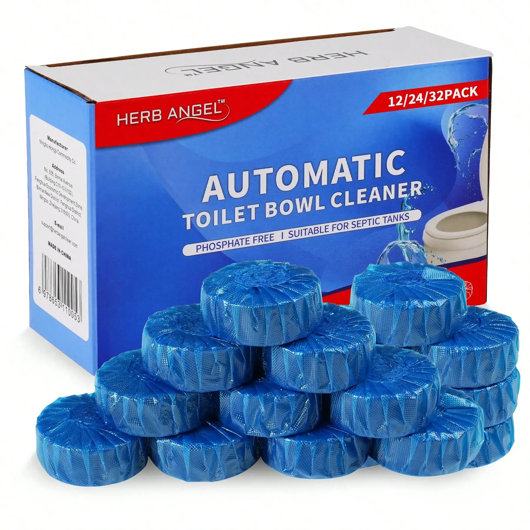 HERB ANGEL 32/24/12 Pcs Toilet Cleaner Tablets Individually Wrapped, Automatic Toilet Bowl Cleaner, Powerful Deodorizer Stain & Rust Scale Prevention, Waste Decomposing Odor Control For Household & RV Bathroom, Christmas Gift