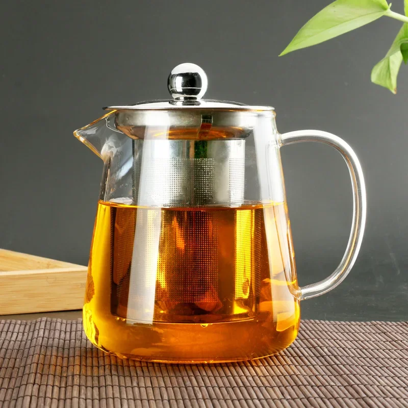 Heat Resistant Glass Teapot With Stainless Steel Infuser Heated Container Tea Pot Good Clear Kettle Square Filter Baskets