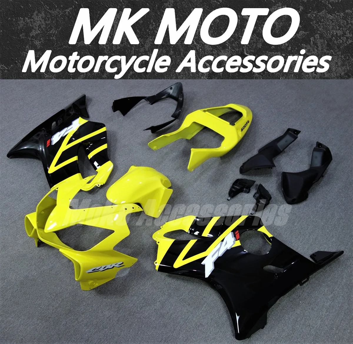 Kit de carénages de moto pour Cbr600f F4i, ensemble de travail de batterie, injection ABS, noir, jaune, haute qualité, 2001, 2002, 2003