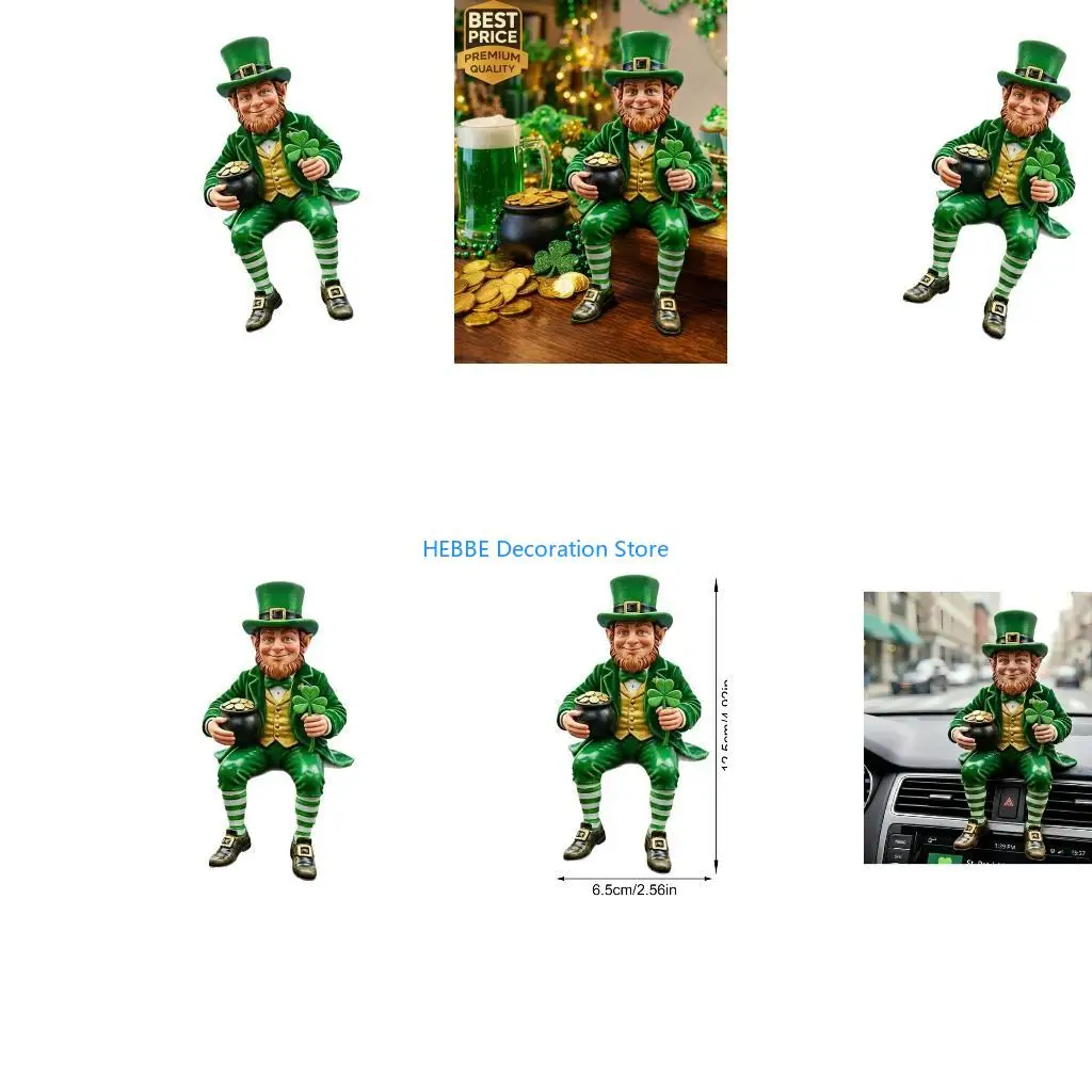 B0KC Small Leprechaun Figurine Patricks Themed Resin Shelf Sitters Home Accent Decors