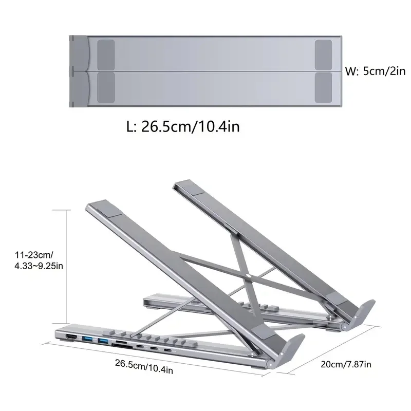 8-em-1 USB-C suporte para laptop com estação de acoplamento universal usb c dock tablet suporte dobrável tipo-c hubs adaptador plug play