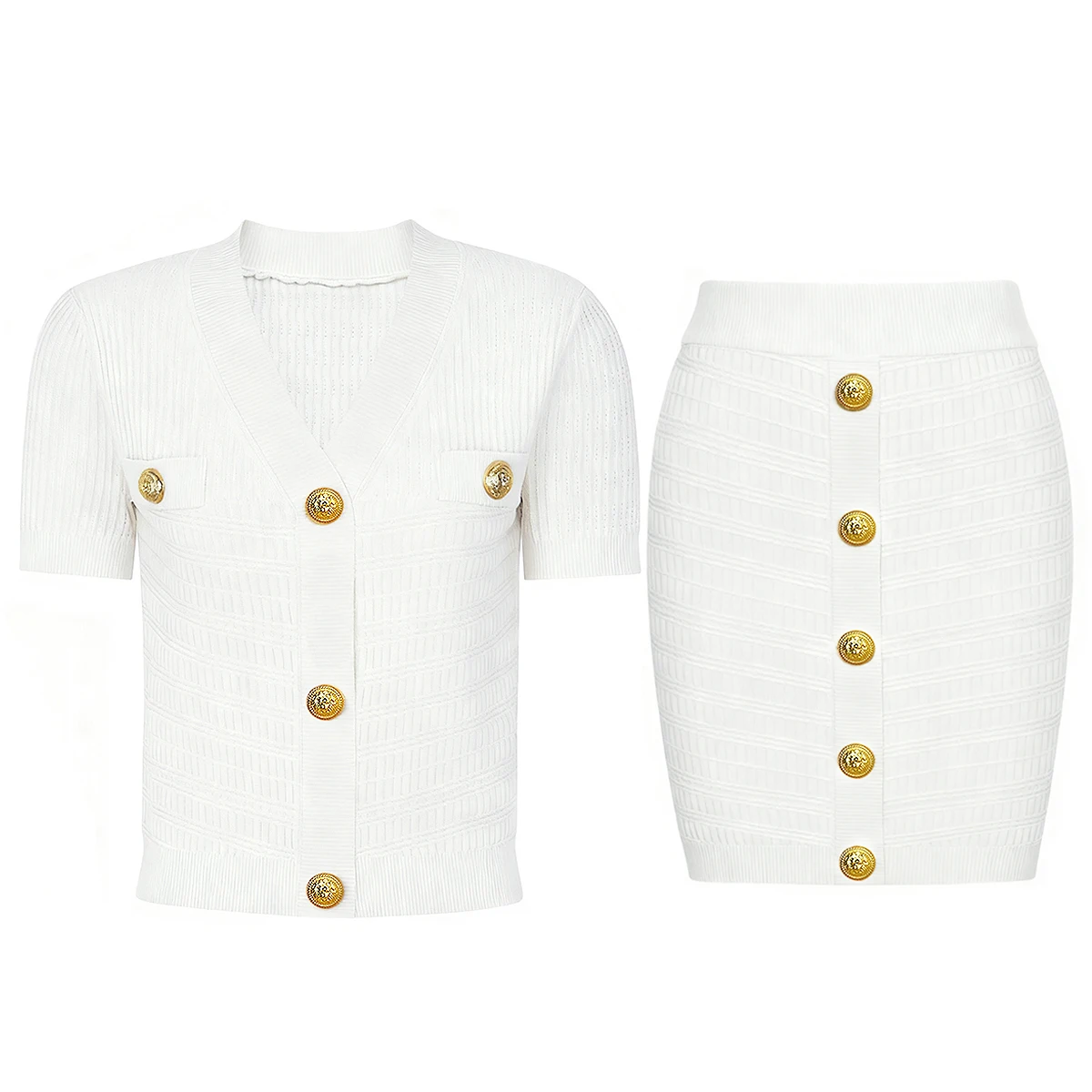 High Quality Summer And Autumn New Fashionable Elastic Knitted Short Sleeved Top Cardigan+half Body Skirt Women's Set