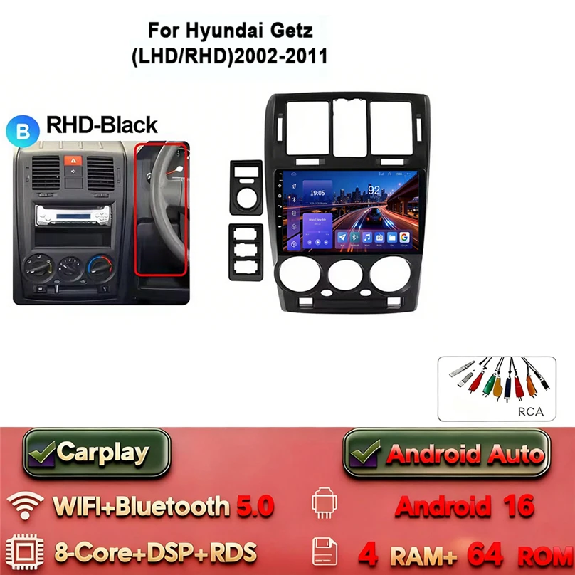 Android 16 Carplay Android Auto 4G WIFI voor HYUNDAI GETZ 2002-2011 GPS DSP BT 2Din Touchscreen multimedia Autoradio