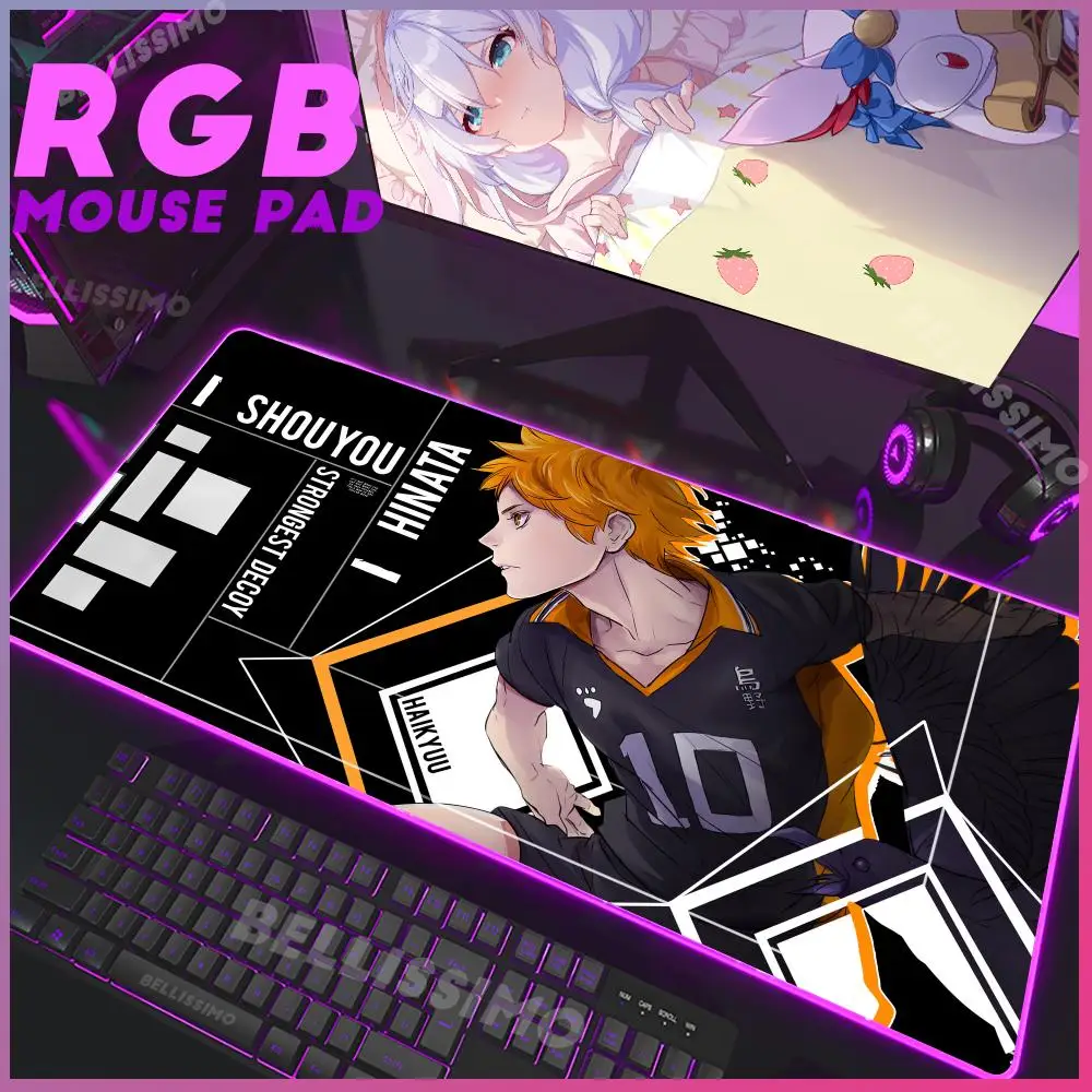 

New RGB Gaming Mouse Pad H_haikyu Large Cool Mause Pad escritorio Luminous Desk Mat Backlit Pc Gamer Accessorios Desk Protect