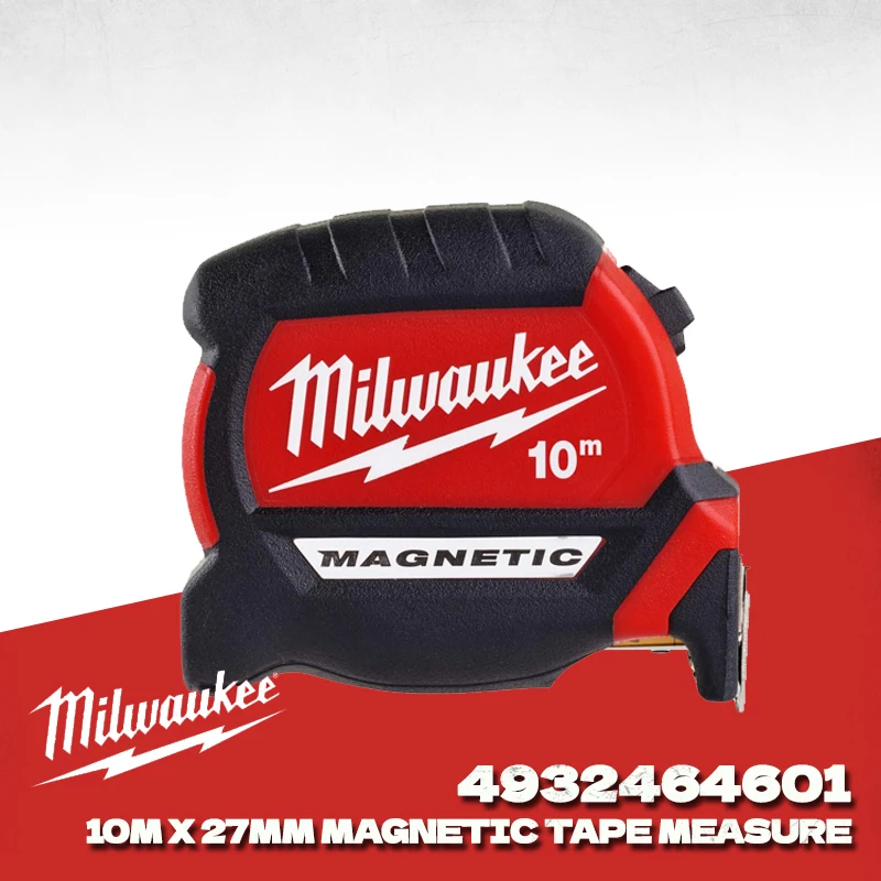 Milwaukee 4932464601/48-22-0110 10m Magnetic Tape Measure 27mm Wide Self-Locking Grip Duty Measuring Ruler for Construction Site