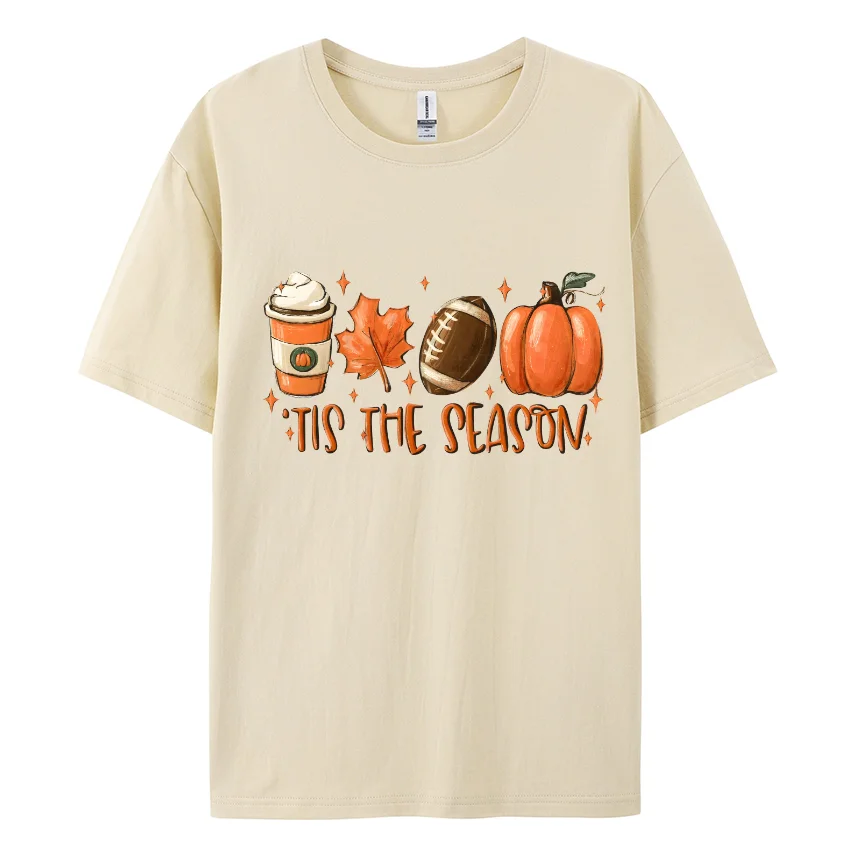 Summer Pumpkin Maple Leaf Print Women's T-Shirt 100% Cotton Oversized Short Sleeve Comfortable Breathable Top Gentle Fairy Tee