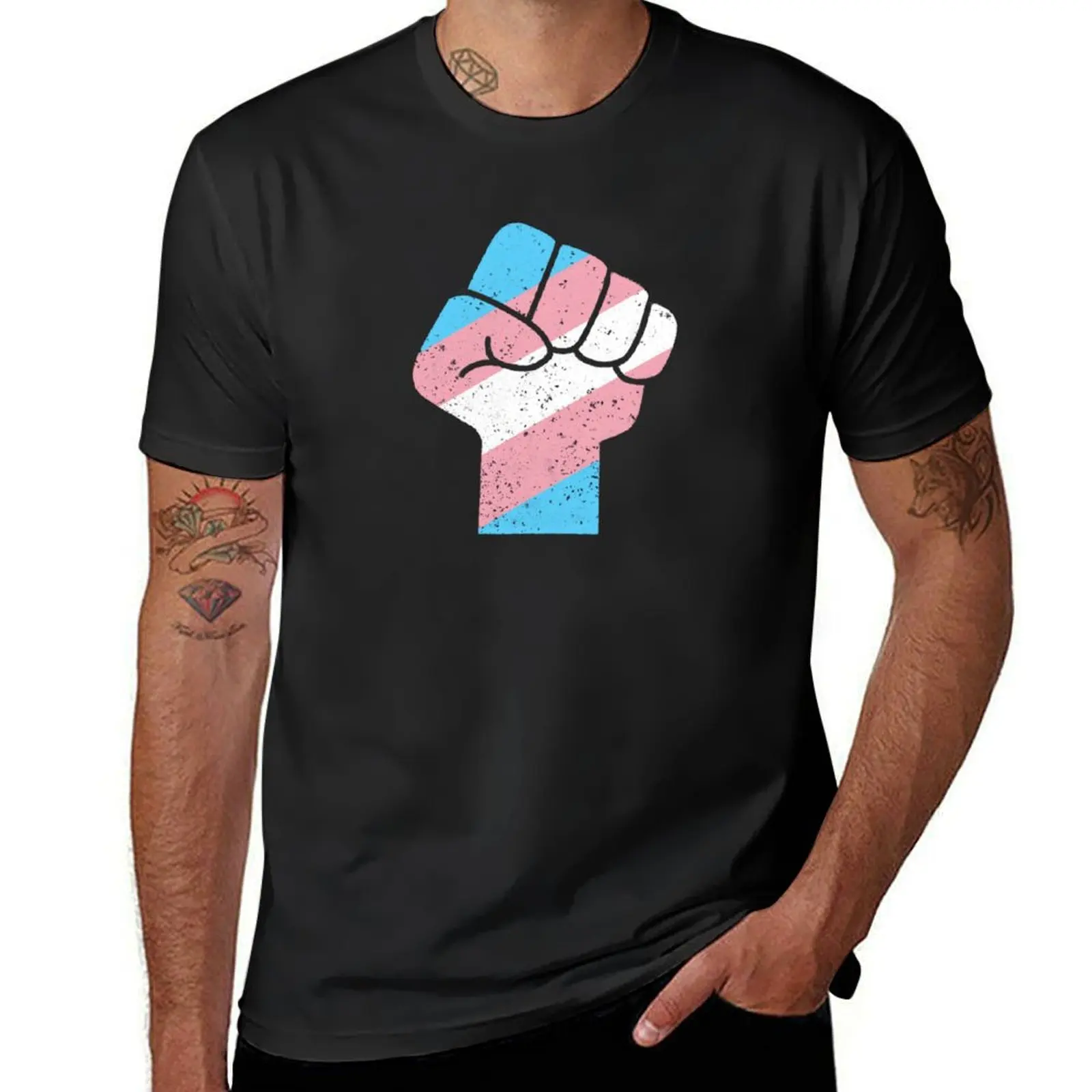 Trans Power - Transgender Flag Clenched Fist T-Shirt boys animal print customs mens graphic t-shirts big and tall