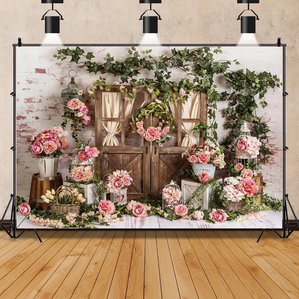 Pink Spring Easter Flowers Wedding Anniversary Photography Backdrop Party Decor Tent Baby Birthday Party Photo Background