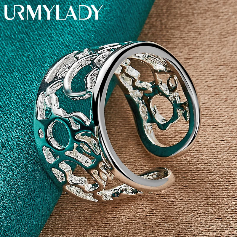 

URMYLADY 925 Sterling Silver Hollow Round Ring For Women Wedding Engagement Party Fashion Jewelry