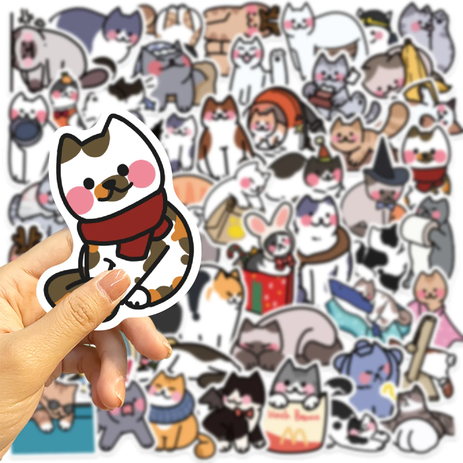 50pcs Cute Kawaii Cats Animal Graffiti Stickers Phone Guitar Laptop Suitcase Cup Waterproof Cartoon Sticker Kids Toys