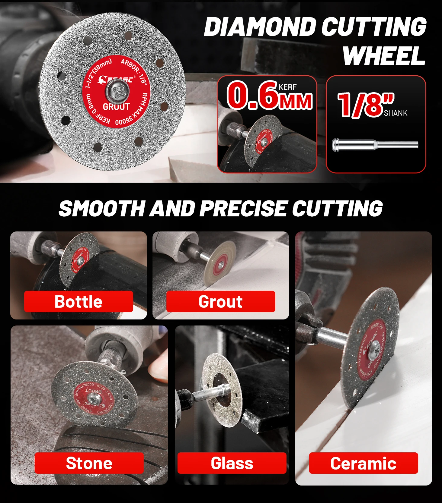 EZARC 1,5'' (38mm) Fliesenschneidscheiben 10 Stück, 0,6mm Trennring Diamant-Schneidrad mit 2 Dornen zum Schneiden, Schärfen und Schnitzen – Detail 2