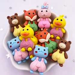 Figurines en résine colorées, grand lapin, canard, renard, Cabochon à dos plat, décoration de maison, artisanat de Scrapbook, DIY bricolage, 10 pièces