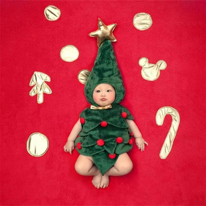 Newborn Photography Costume Baby\'s First Christmas 100 Days Photography Theme Clothing Infant Girls Boys Christmas Clothes