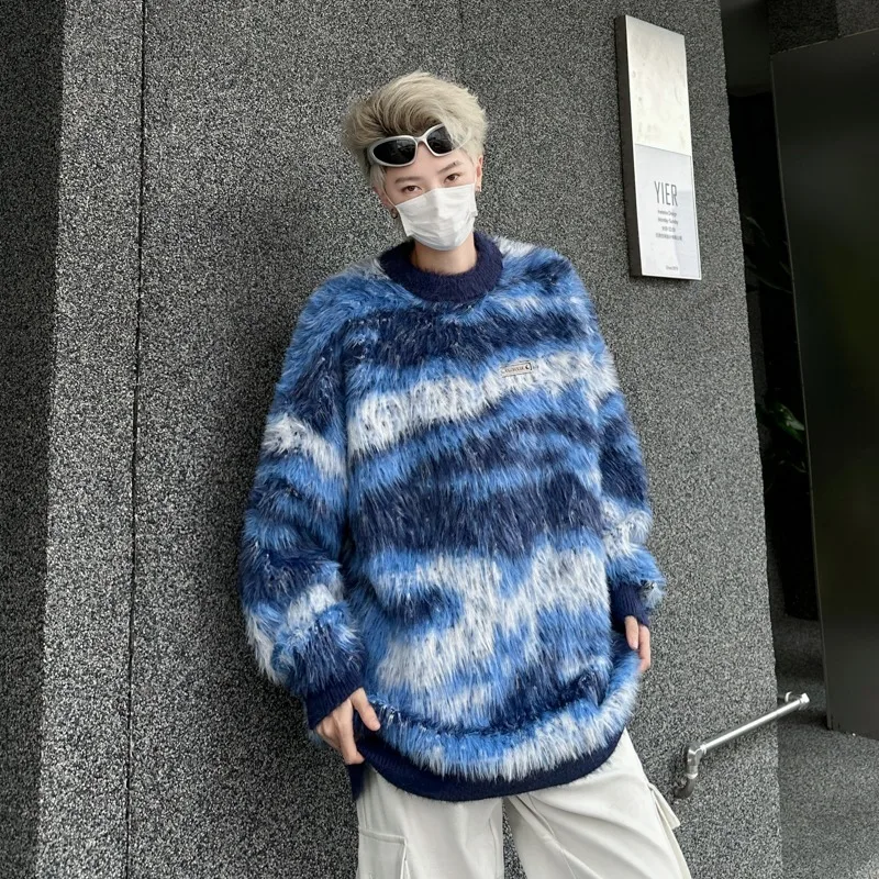 

Свободный мужской вязаный свитер Soft Cozy Camere round Ne Long Sve Зимняя верхняя одежда Удобное полиэфирное волокно Геомет...