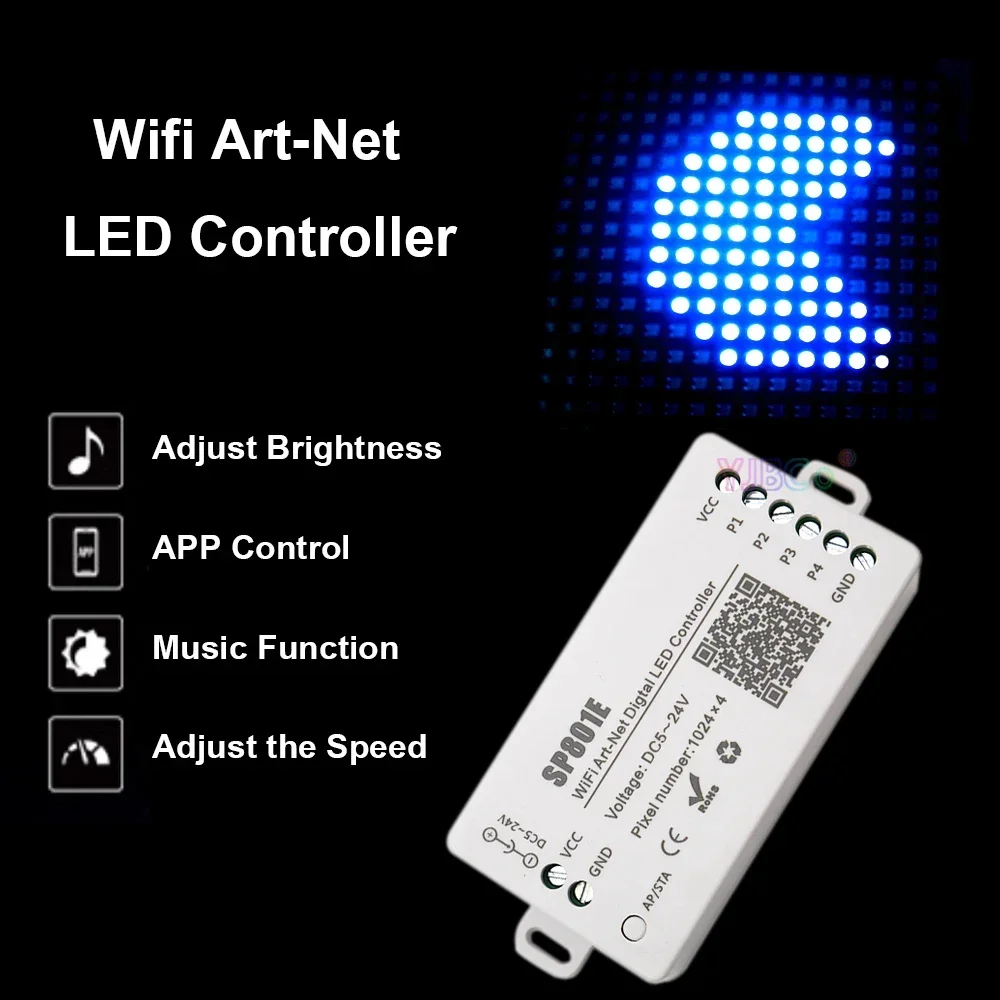 Wi-Fi Art-Net Magic LED контроллер SP801E 5 В-24 В 12 В модуль матричной панели WS2812B полоса света программируемое управление через приложение iOS Android