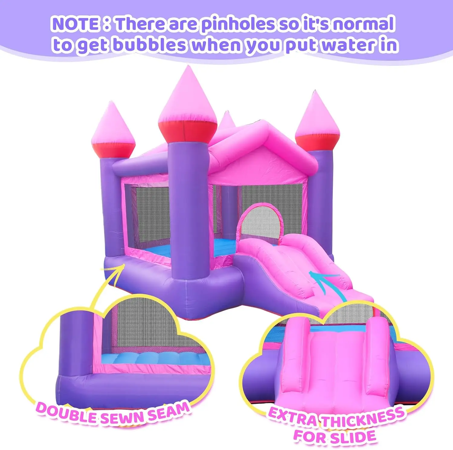 Hüpfburg, aufblasbares rosa Hüpfhaus für Kinder von 3–6 Jahren, Hüpfburg mit Rutsche für große Kinder, aufblasbare Hüpfburg, Hüpfburg