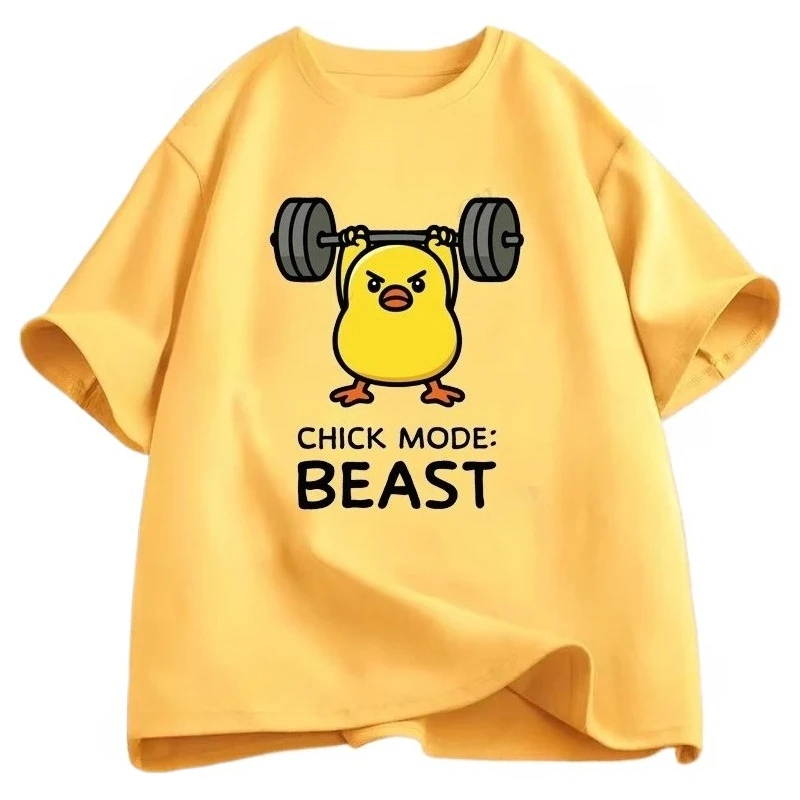 Fun Women's Fitness T-shirts, Humorous Duck T-shirts, Cute Chick Weightlifting Tops, Women's Fitness T-shirts, Clothing Tops Y2K