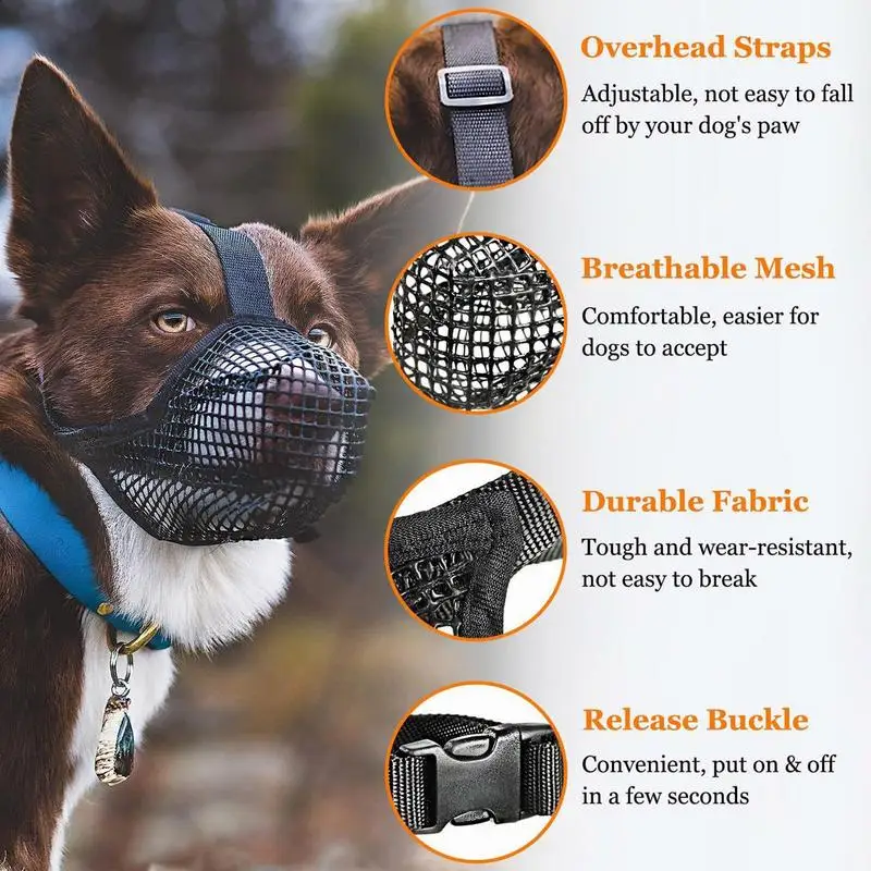 Pet Mouth Cover Dog Muzzle Soft Mesh Covered Mouth Guard For Dogs Adjustable Mouth Muzzle Anti-bite For Small Medium Large Dogs