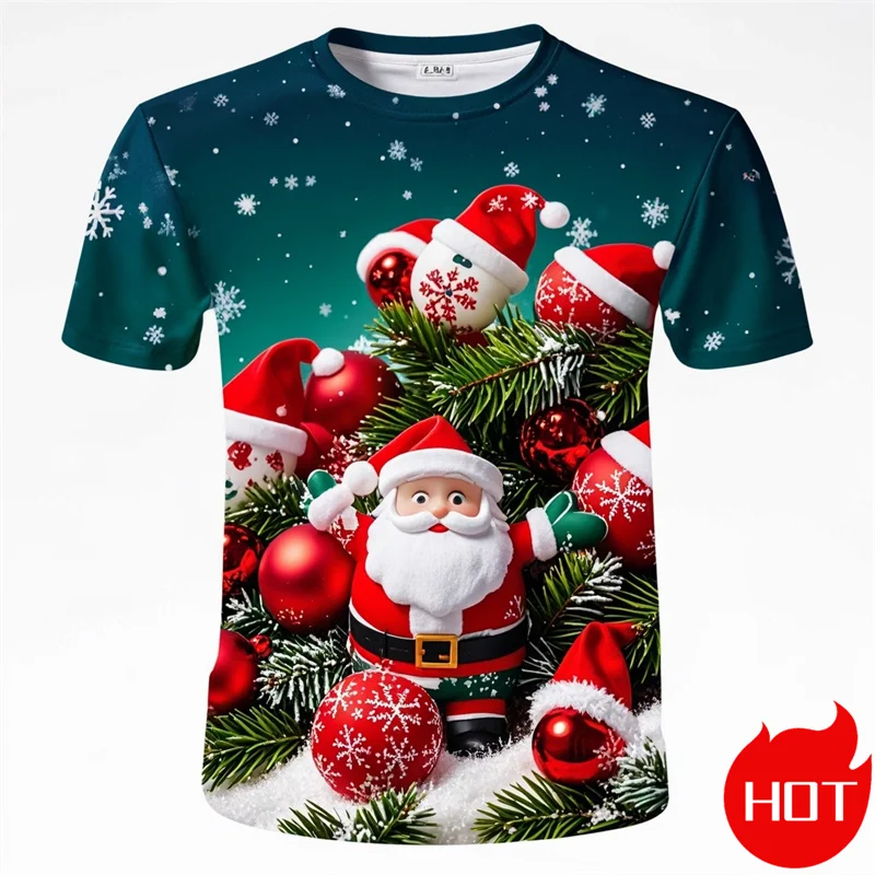 Summer Fashion 3D Print Merry Christmas T Shirt Cute Santa Xmas Christmas Trees Graphic T-shirts Men Funny Streetwear Tee Shirts