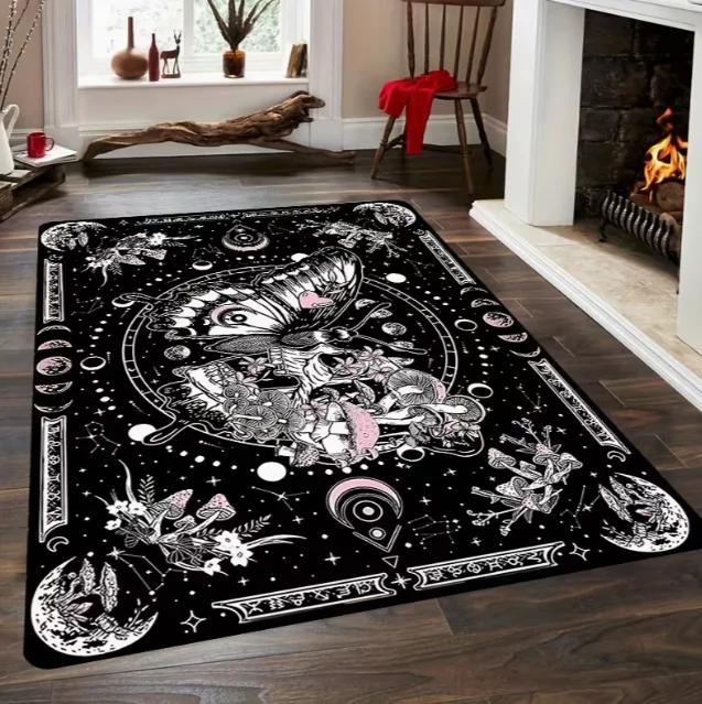 Alfombra gótica con calavera y mariposa, alfombra Hippie con forma de planta de setas, adecuada para dormitorio, sala de estar, dormitorio, decoración de oficina