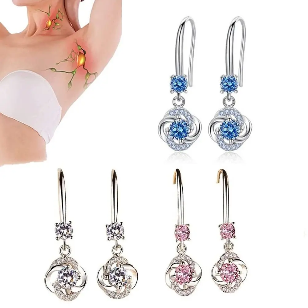 2Pairs Alloy Lymphatic Magnetotherapy Earrings Long Jewelry Magnetherapy Germanium Earrings Diamond-Studded Piercing