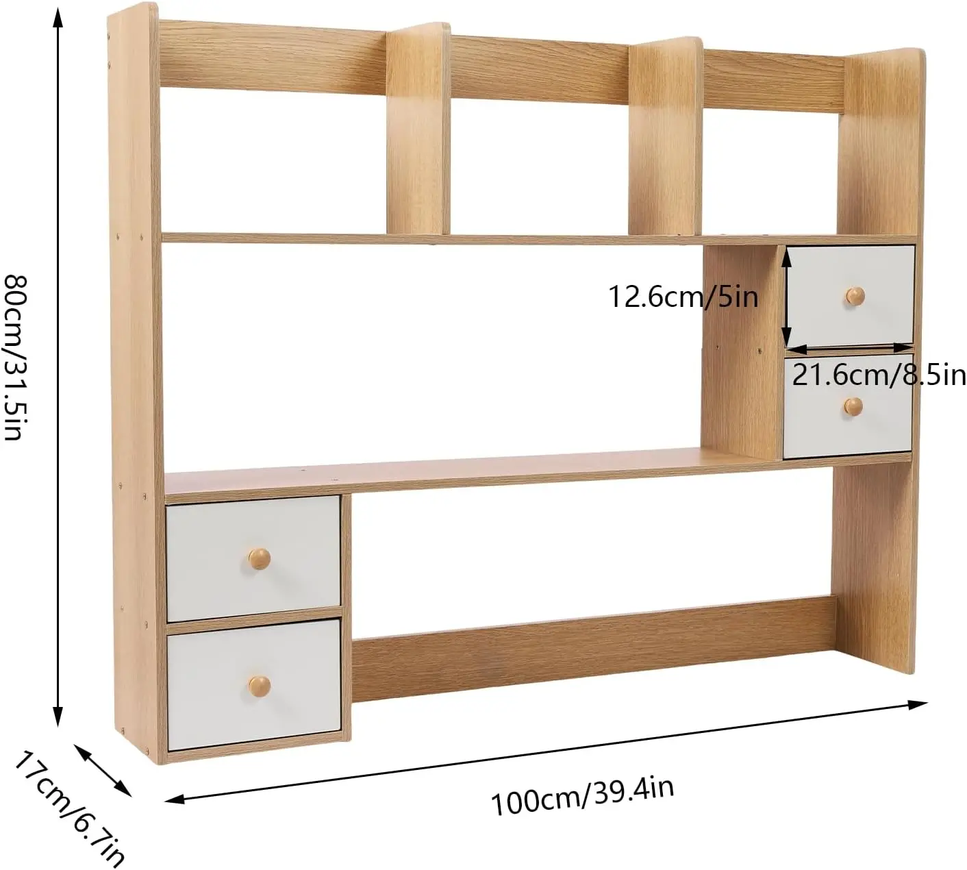 منظم قفص مكتب خشبي، حامل سطح المكتب مع 8 أرفف و4 أدراج، مكتب زينة مع قفص علوي فقط، رف مكتب صغير قابل للتمديد #3
