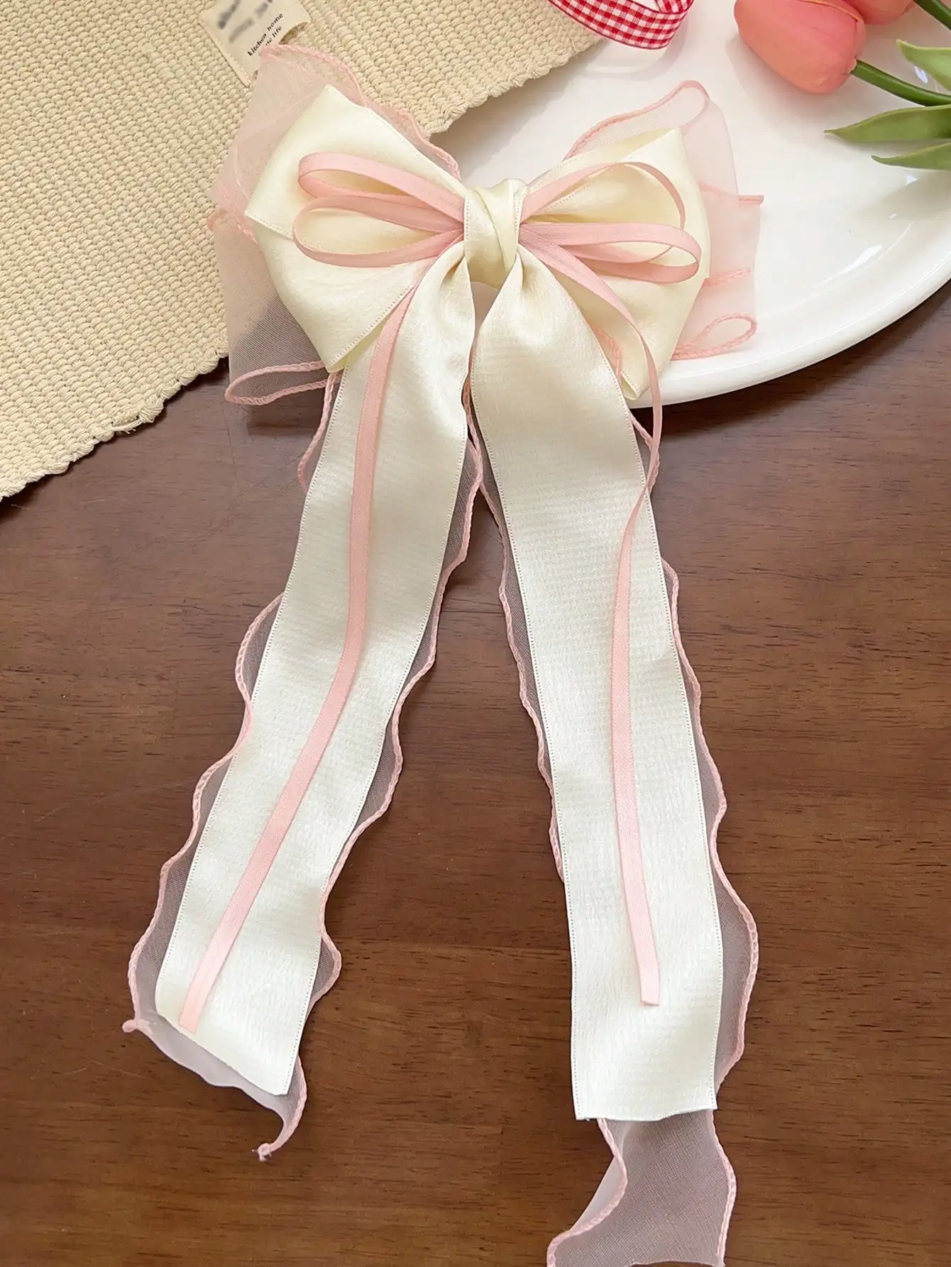 1 Uds. Cinta de lazo de encaje rosa, pinza para el pelo de primavera, pasadores de coqueta, cinta de cola larga para mujer, accesorios para Navidad, San Valentín, boda y graduación