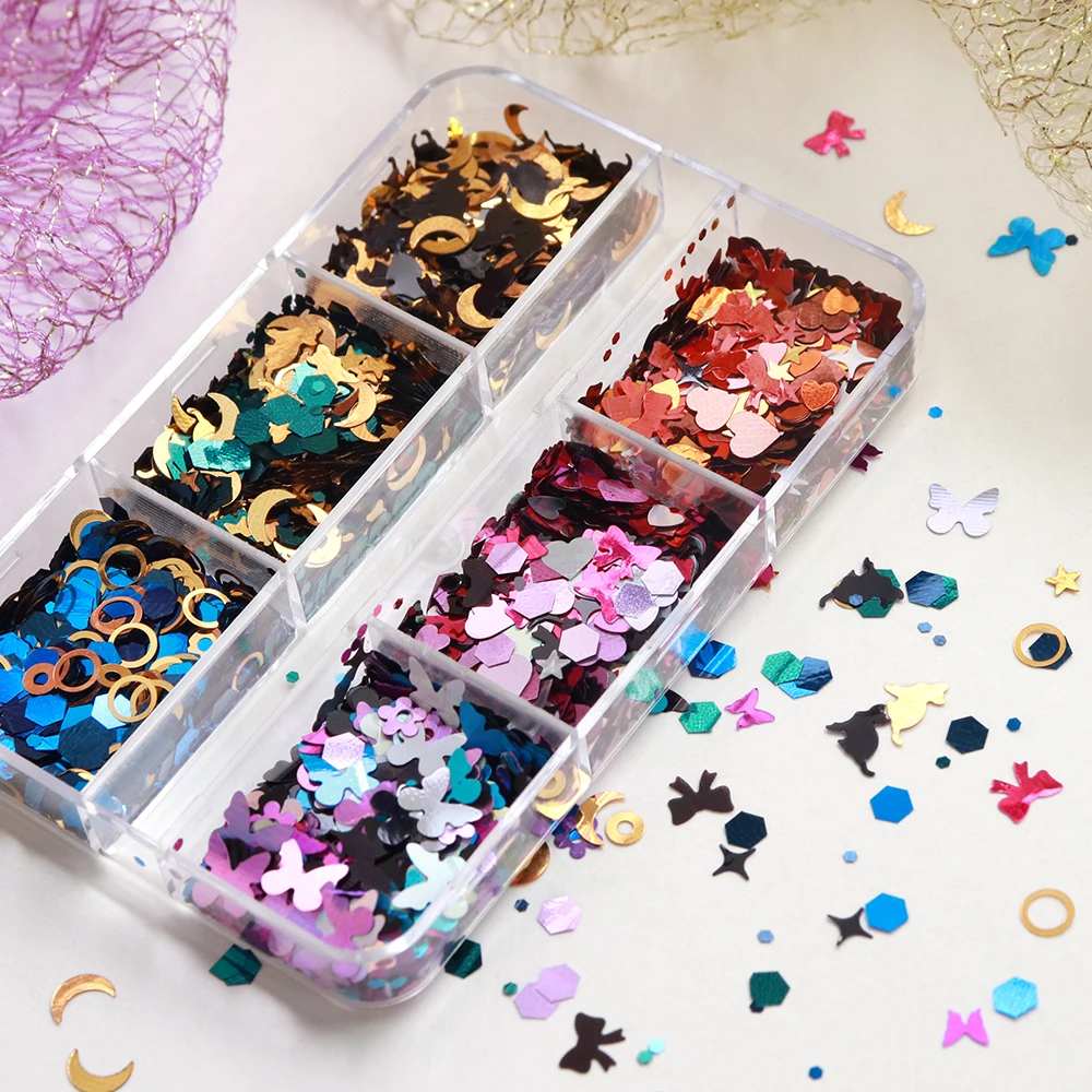 Star Moon Cat Glitter Epoxy Resin Fillings Colorful Bowknot Love Heart Butterfly Sequin Resin Craft Kaleidoscope DIY Accessories