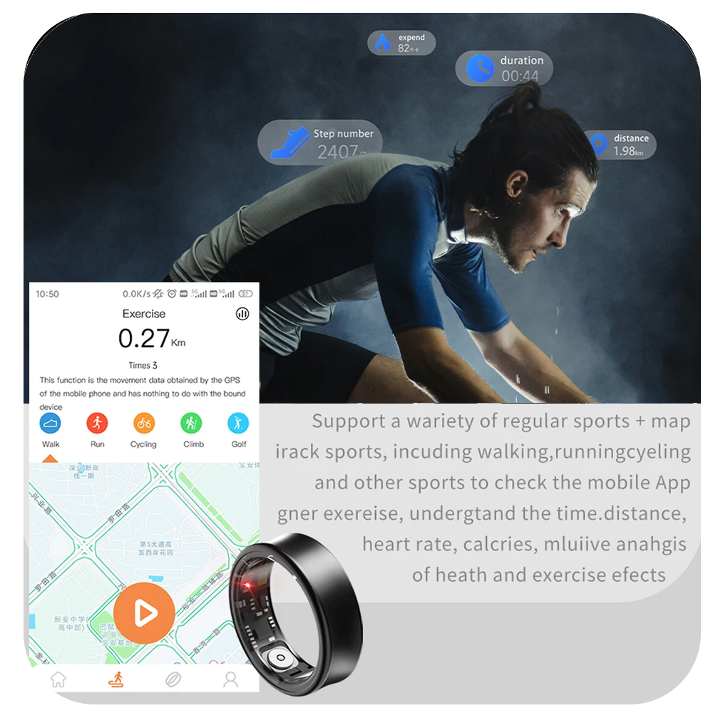 For Samsung Galaxy Smart Ring Men Blood Oxygen Sleep Monitoring GPS Motion Track IP68&5ATM Waterproof Smartring For Android IOS