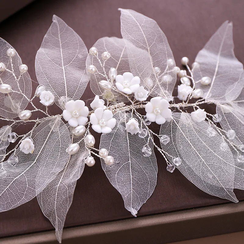 Handmade Leaves Flowers Pearls Women Headbands Beads Bridal Hairbands For Wedding Hair Accessories image 3