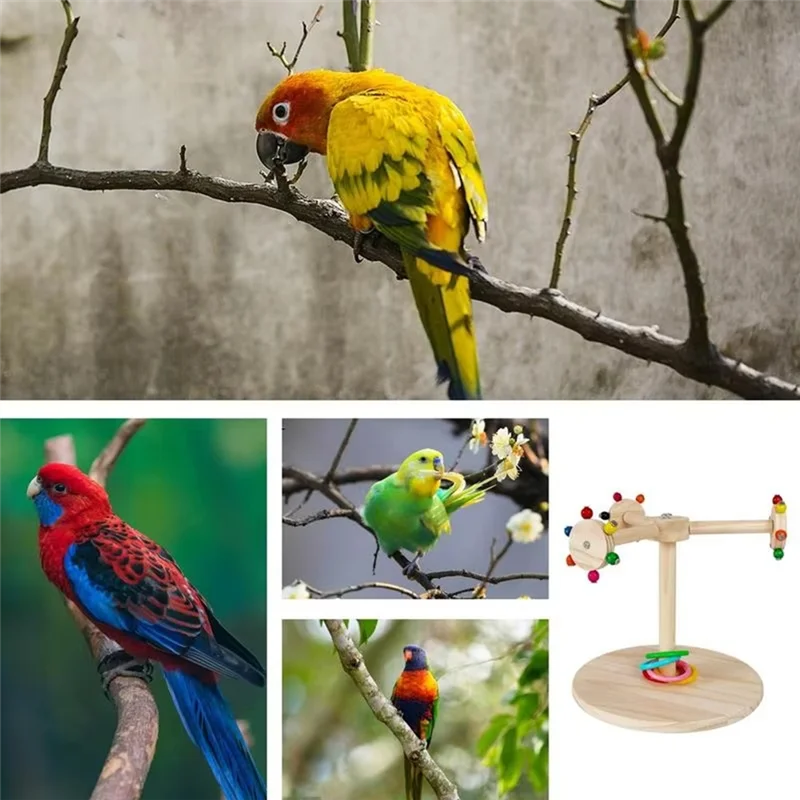 -A14E pássaro poleiro suporte poleiro vara brinquedo para pardal girando moinho de vento design pássaro garra moagem suporte para calopsitas araras