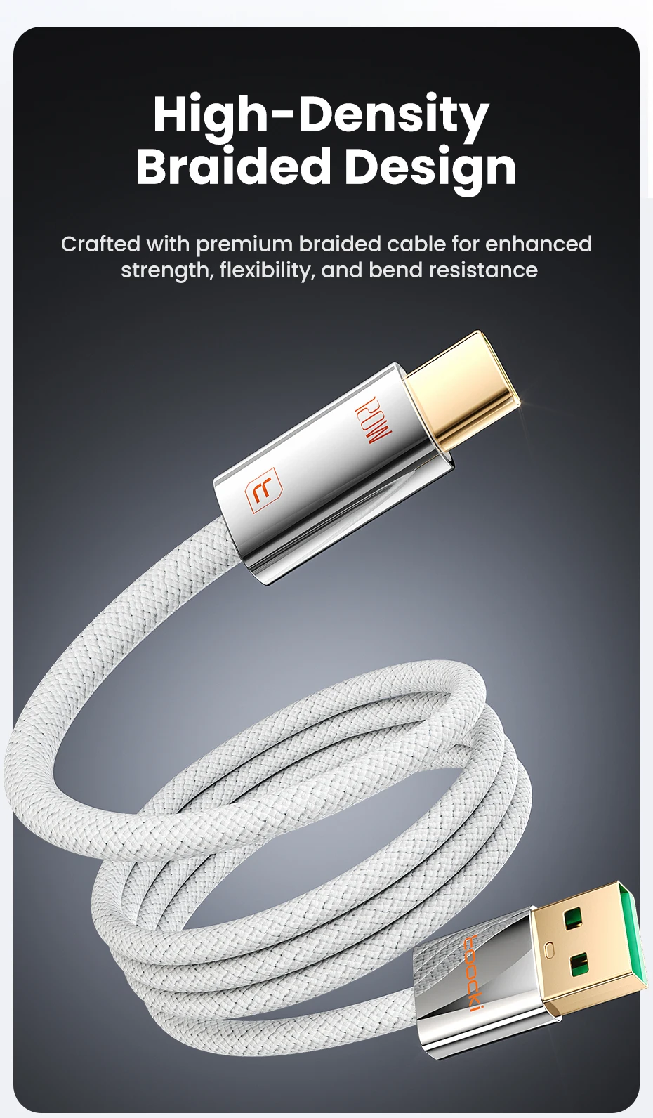 Toocki 120W USB Type C Cable for OPPO Supervooc 2.0 Vivo Super FlashCharge Data Cord Fast Type C Cable for iPhone Xiaomi Samsung