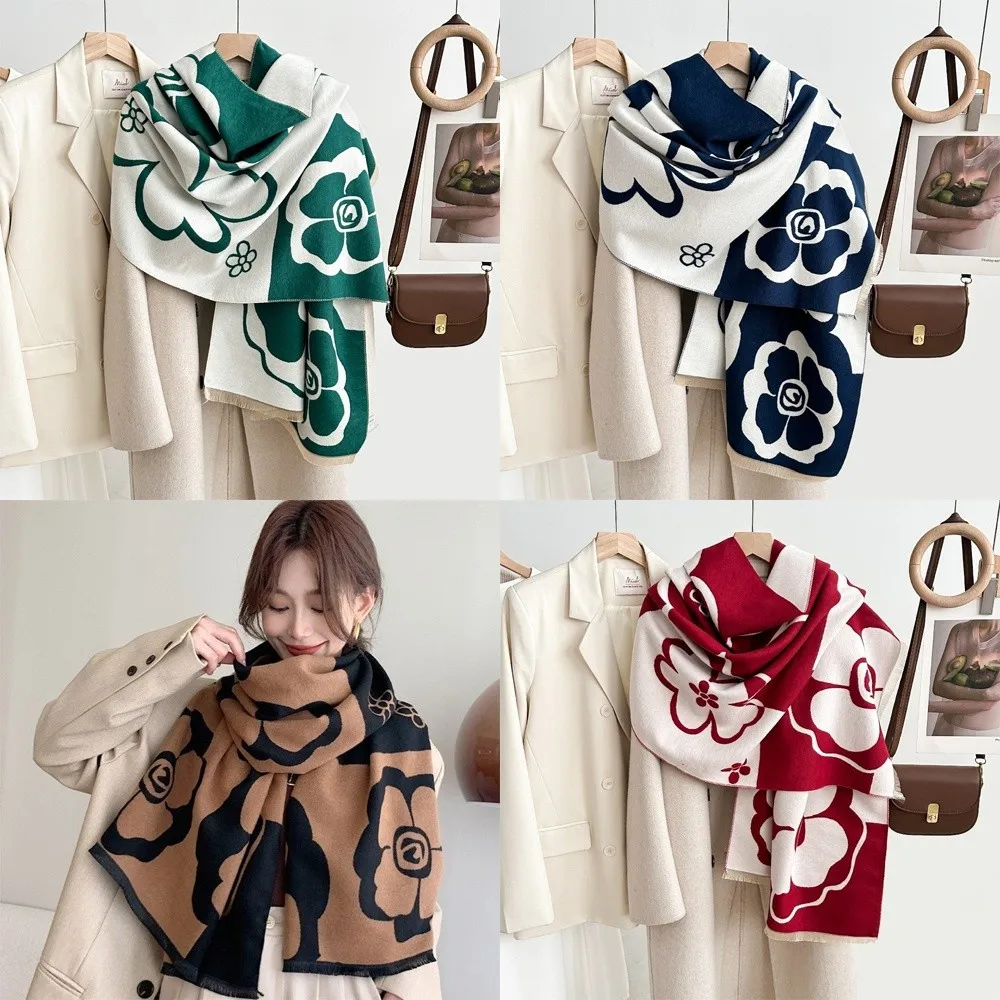 

Cozy Luxury Cashmere Scarf Warm Flower Pattern Echarpe Femme Soft Thick Bufanda Stoles Women Winter Season Fashion Accessory