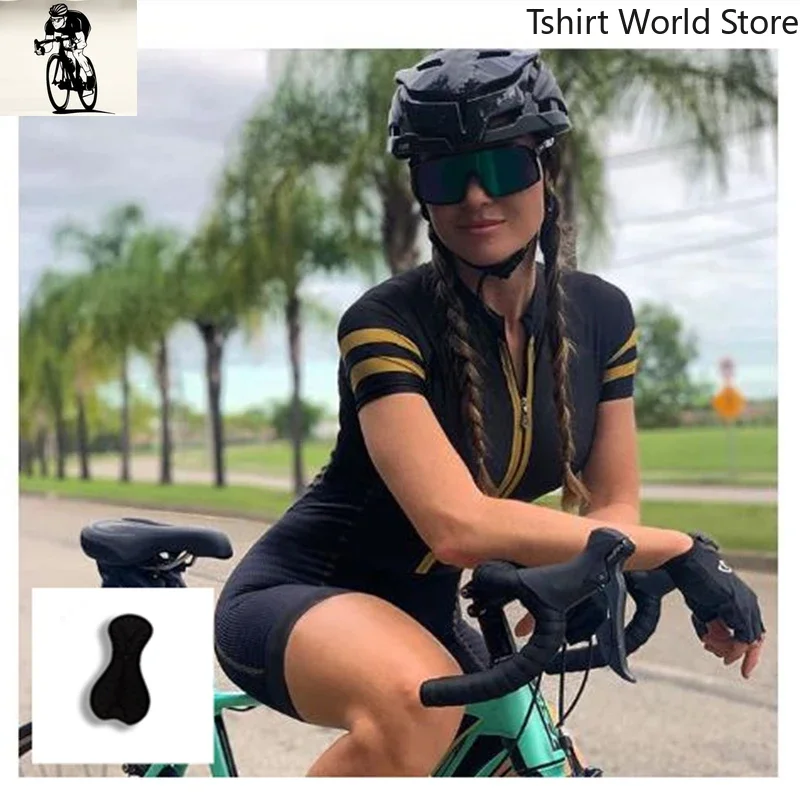 High Quality Sleeve Macaquinho Ciclismo Feminino  Jersey One Piece Jumpsuit short Sleeve  Set Gel Pad Jumpsui for women