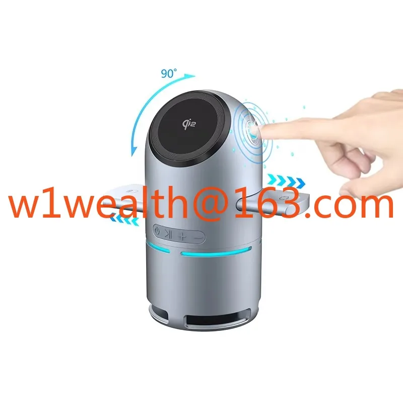 Bluetooth Speaker Wireless Charger | 3-in-1 Qi 2.0 Fast Charging Dock with Touch Rotation & Retractable Holders