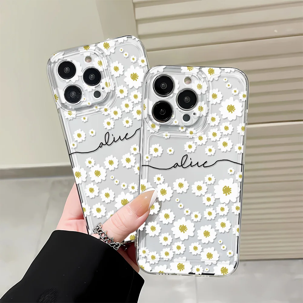 Small Chrysanthemum Flowers Silicone Phone Case For iPhone 15 14 13 12 11 Pro Max XS X XR 7 8 Plus Transparent Bumper Back Cover