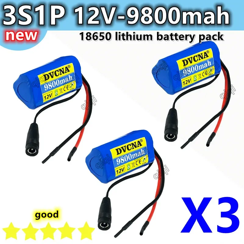 

New 12V battery 3S1P 12.6V 9800mAh 18650 lithium-ion battery pack with BMS for backup power supply CCTV cameras free shipping