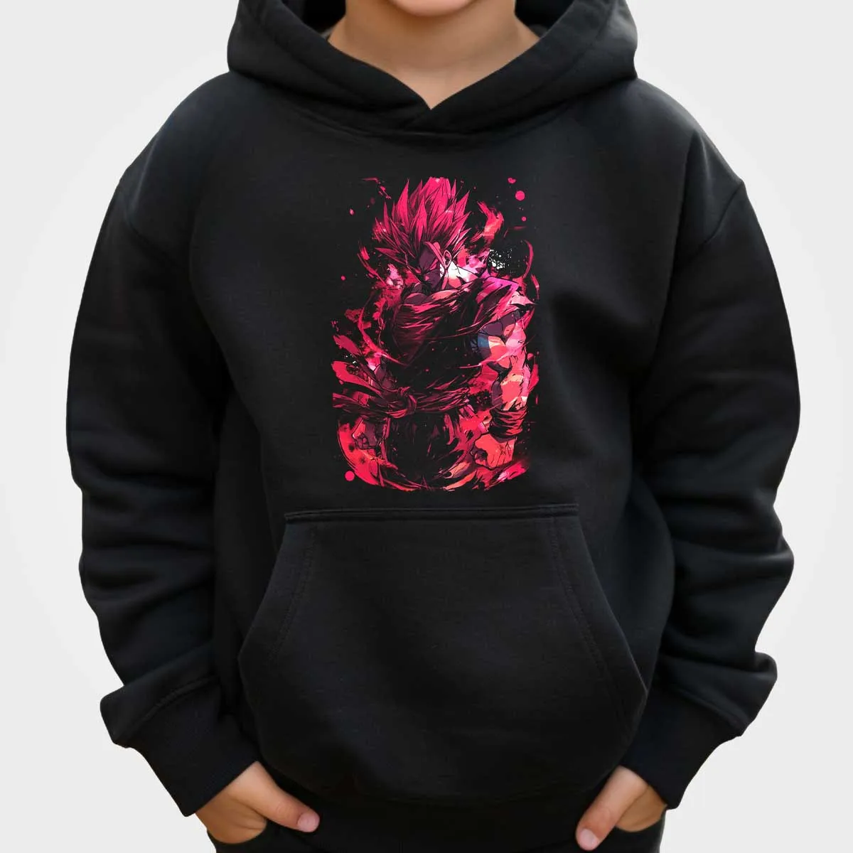 سترة بغطاء للرأس للأطفال من Dragon Ball Vegito مع أذرع متقاطعة، شعر أزرق وأبيض، طباعة شخصية الرسوم المتحركة، تصميم جرافيك رائع للأولاد والبنات