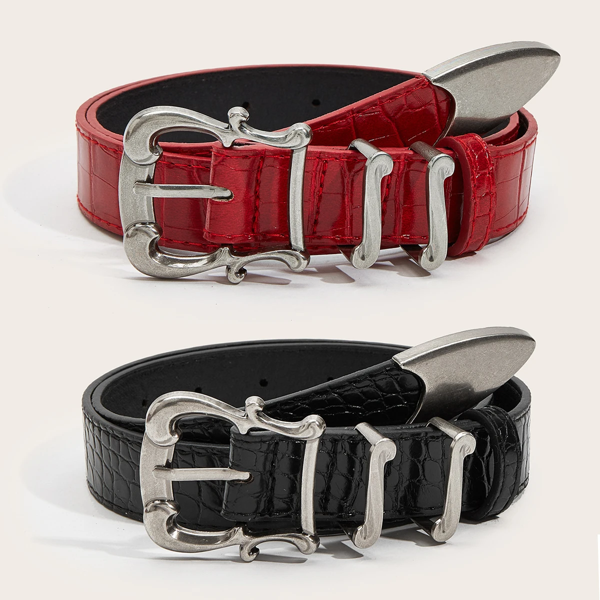 High-End Luxury Designer Crocodile Pattern Red Belt For Women New Fashion Niche Black Belt For Skirts And Jeans Punk Accessories